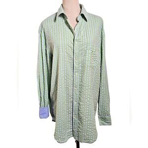 J. Peterman Green and Blue Casual Button Down Shirt